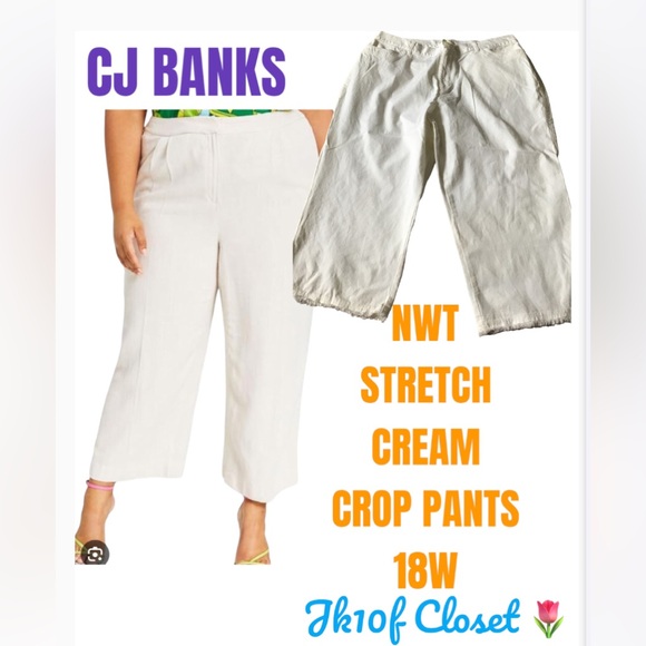 🌞NWT CJ BANKS 18W CREAM STRETCH CROP PANTS - Picture 1 of 12